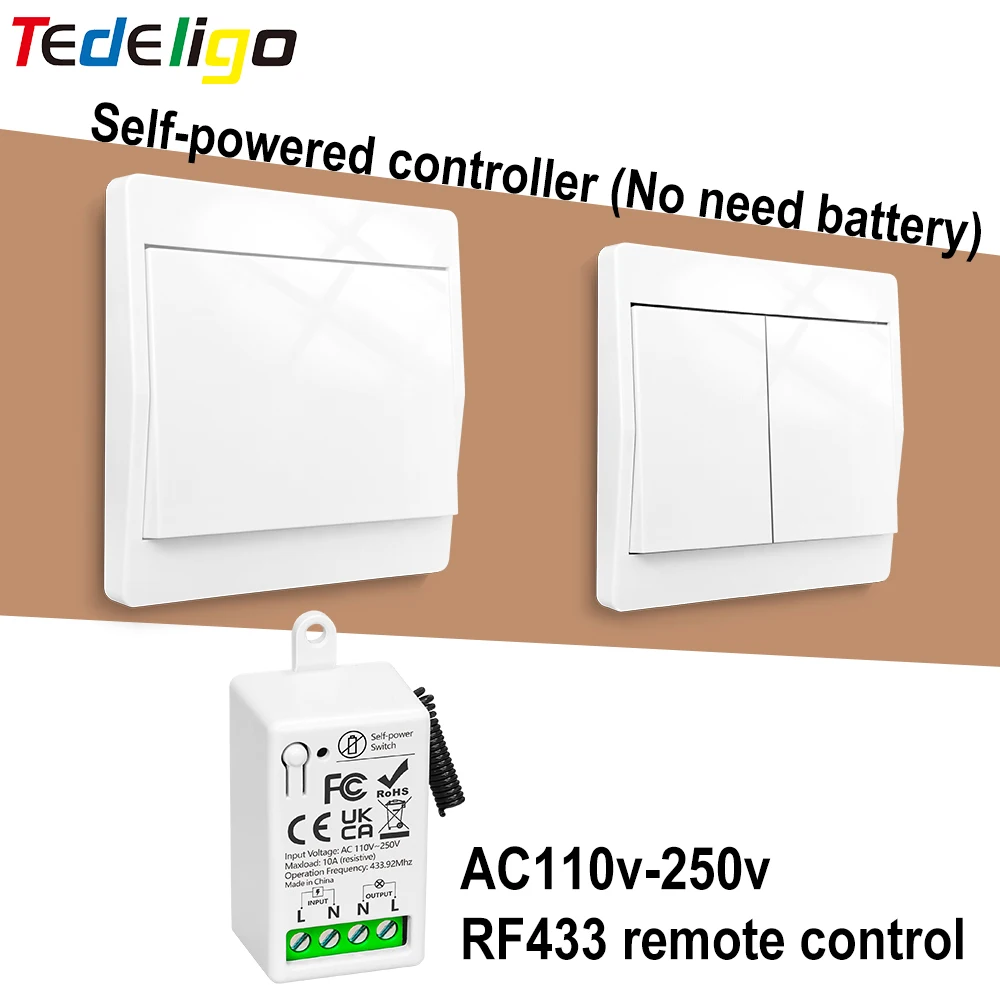 

Wireless self-powered switch household 220V remote control Push button switch 1 way 2 way panel without battery Waterproof