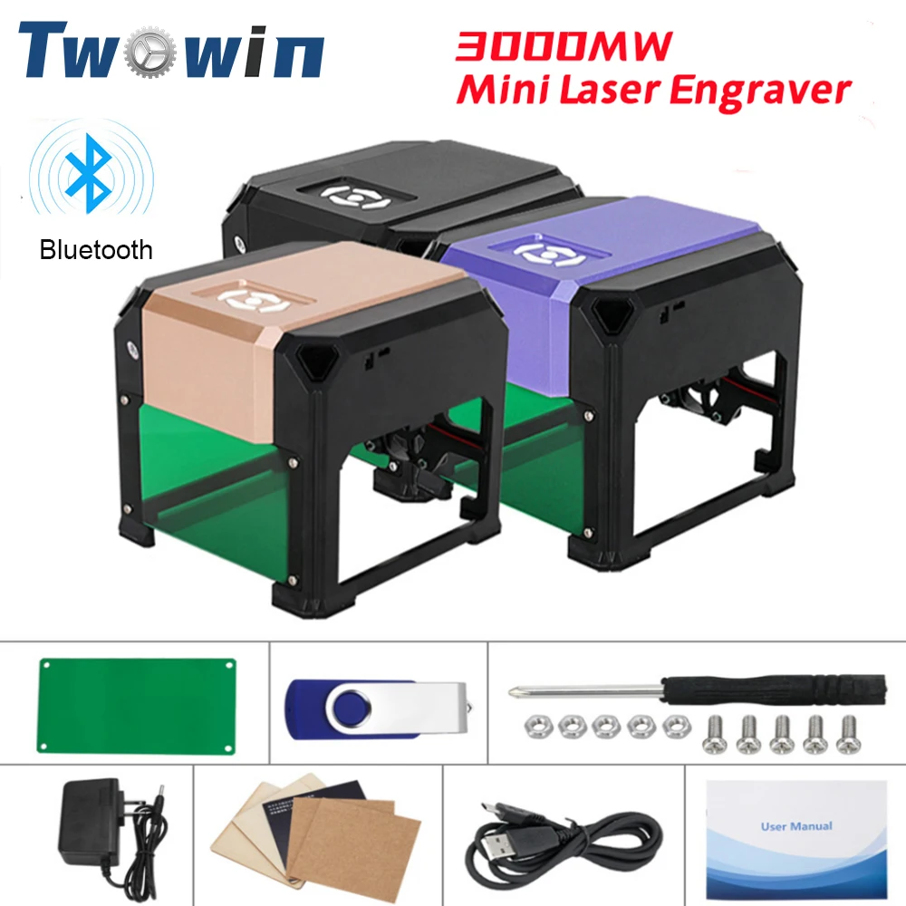 3000mW CNC Laser Engraver Bluetooth Desktop Laser Engraving Machine 80x80mm Mini Laser Engraver Woodworking DIY Mark Printer