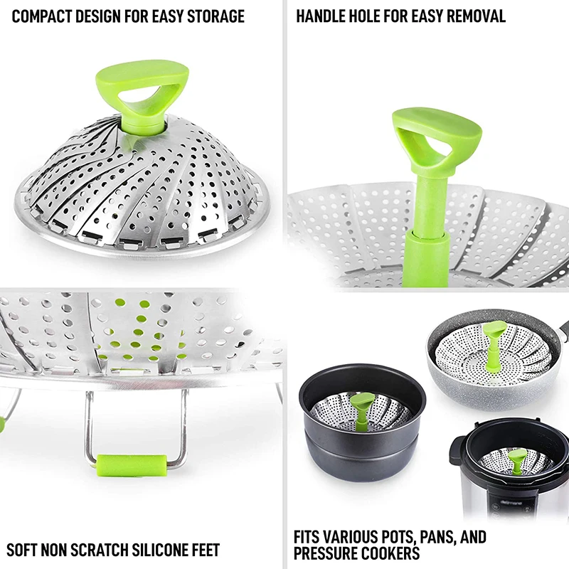 Stainless Steel Vegetable Steamer--folding Steamer Steamer Liner with Folding Mesh Food Grade Vegetable Pot Steamer