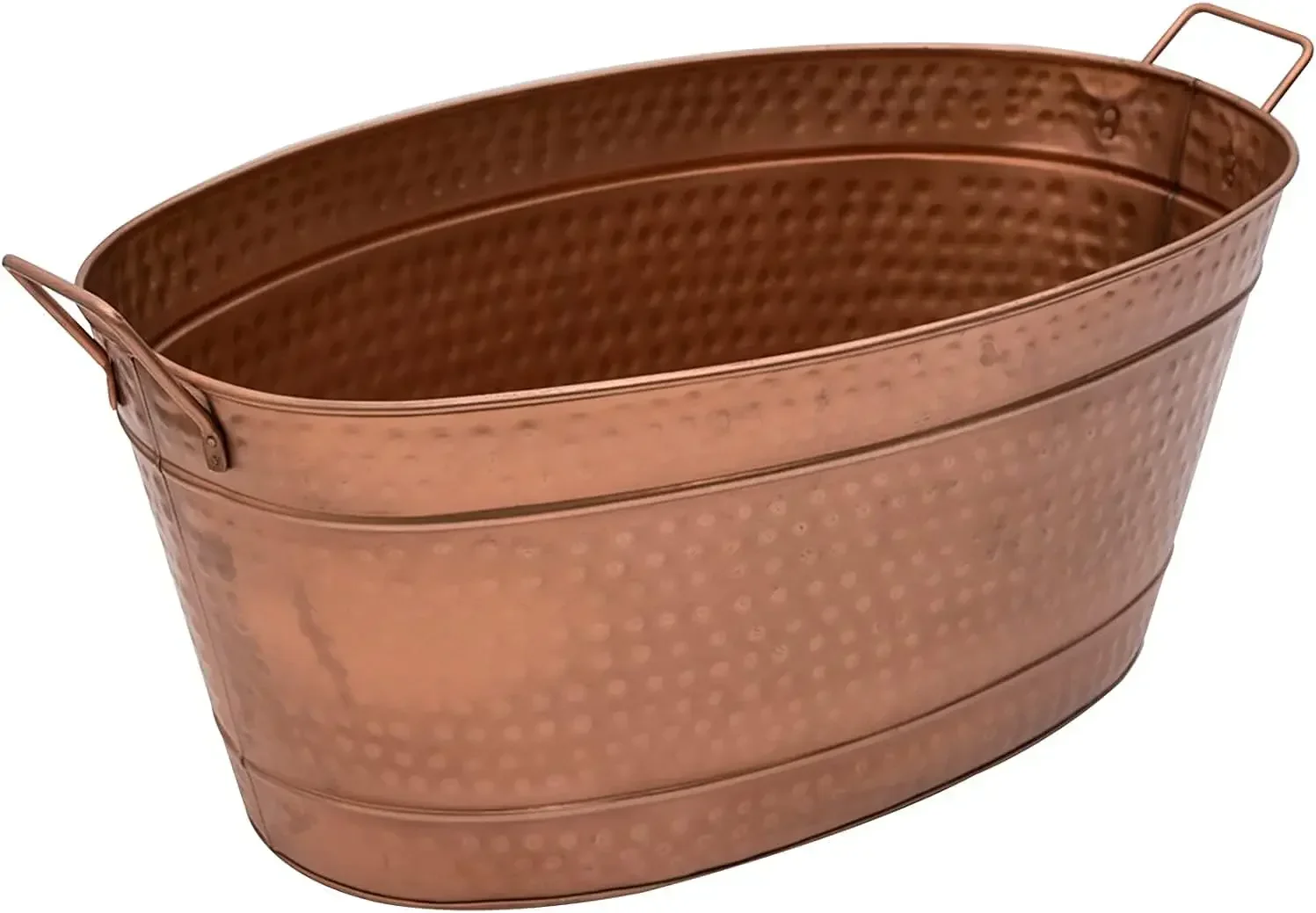 Large Oval Copper Plated Tub for Farmhouse Decor Wine Chiller or Beer Bucket for Drinks or Planter Bucket with Handles, Copper