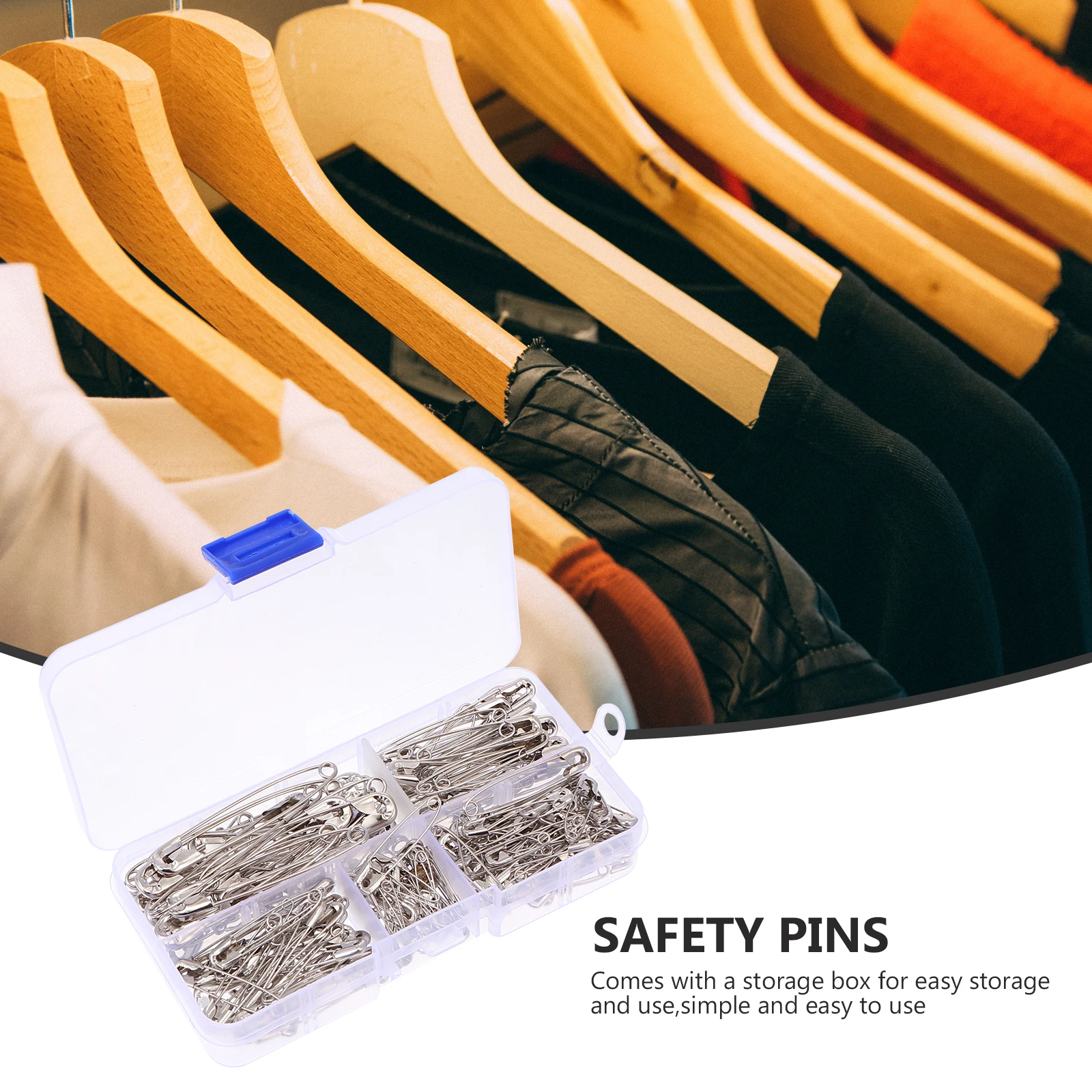 

220 pcs Safety Pins Set 6 Sizes Alloy Breast Pins Fashionable Dress Brooches Waist Clip Durable Sturdy Storage Box Included