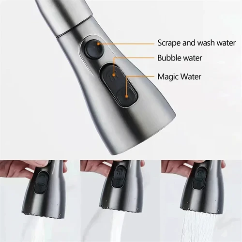 Imagen 2 del producto Grifos de cocina extraíbles de níquel cepillado, grifo de agua para fregadero de cocina, mezclador montado en cubierta, cabezal de rociador de corriente, grifos fríos y calientes, Plata