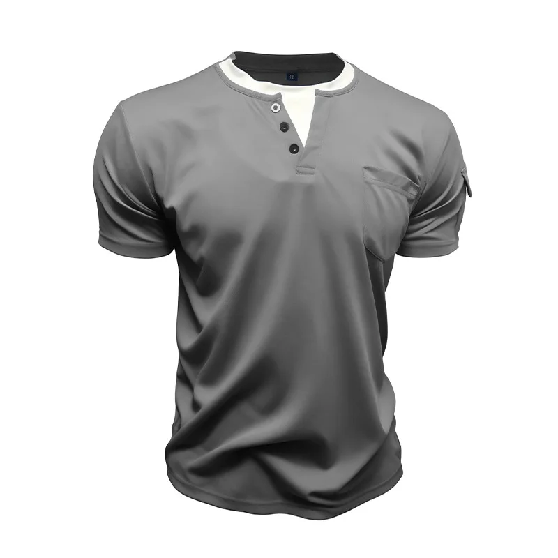 2025 Summer Mens T shirt American Style Fake Double Layer Crew Neck Top