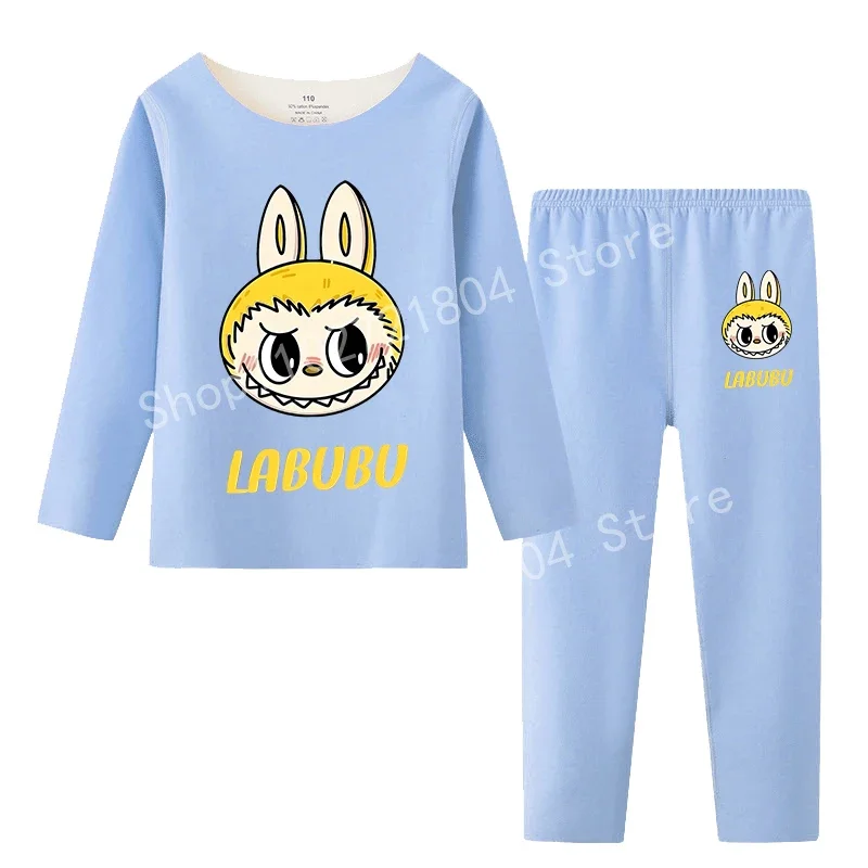 Labubu Child's Sleepwear Long Sleeved Long Pants Sweatshirt Round Neck Printed Cartoon Pullover Cute Christmas Anime Gift Tops