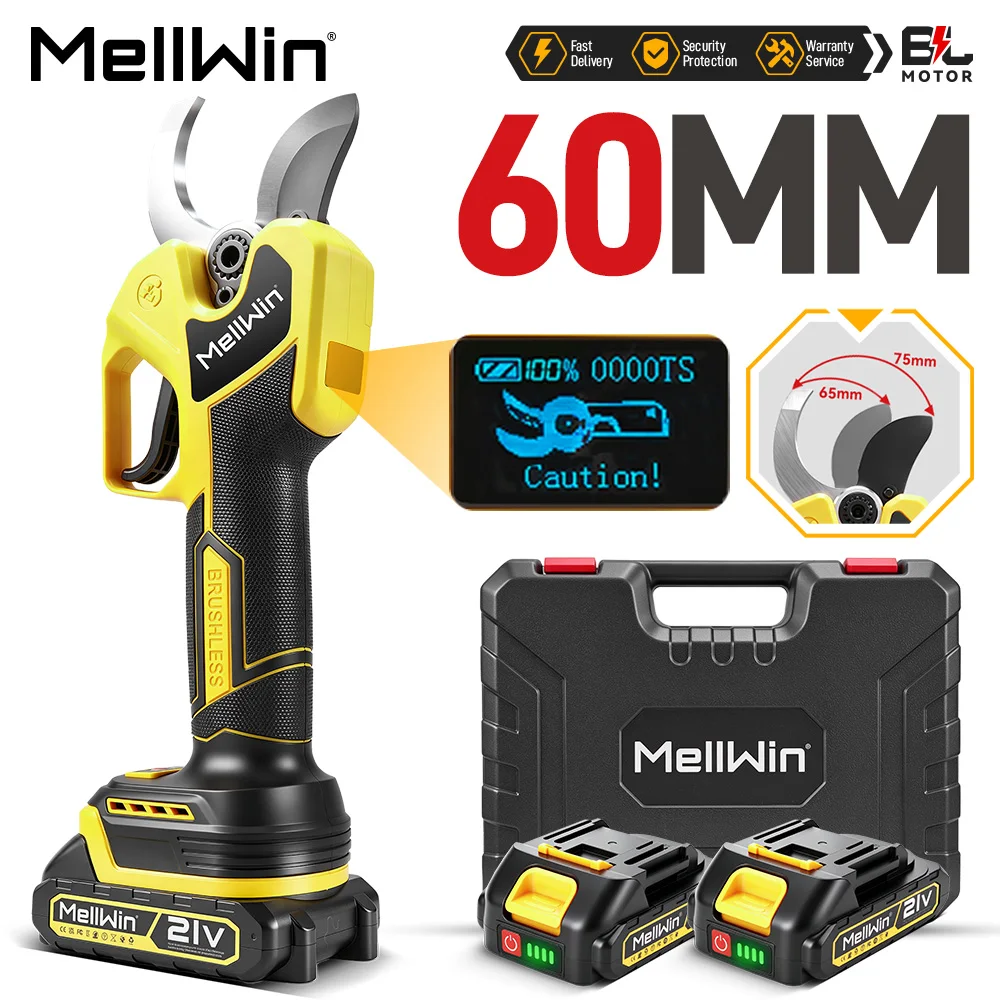 Forbici Elettriche Senza Spazzole Mellwin 60MM Per Potatura, Attrezzo Da Giardino Per Alberi Da Frutto E Bonsai, Compatibile Con Batteria Makita 18V-image