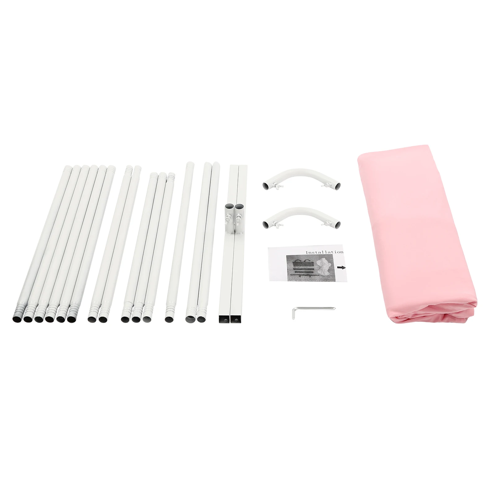Casamento Pole Bracket com Pull Rod e Elastic Cloth Cover, Suporte Branco, Pink Cover, 1.5x2m