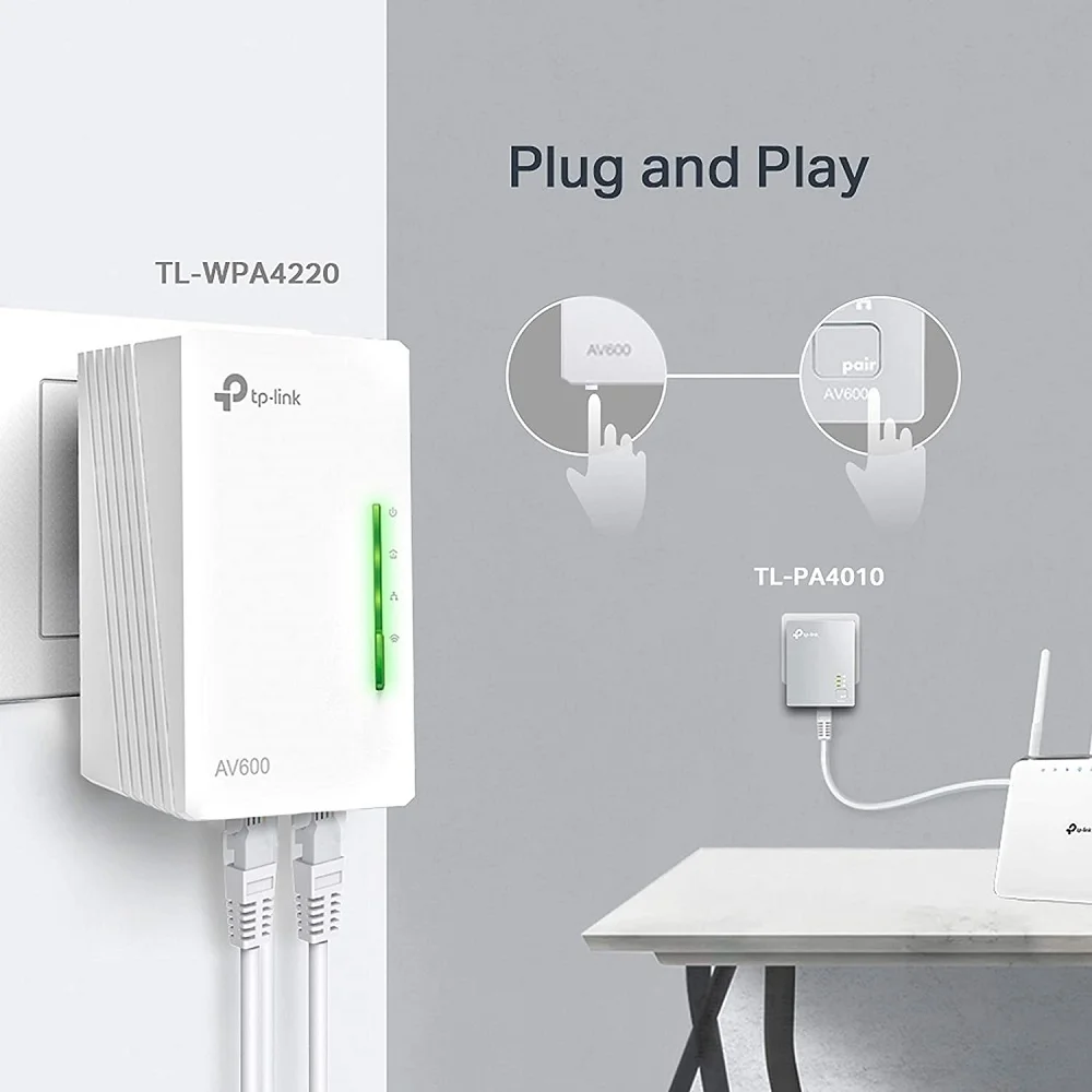 TP LINK 300Mbps AV600 Wi-Fi Powerline Extender Starter Kit TL-WPA4220 Wireless Connections 2 LAN Ports