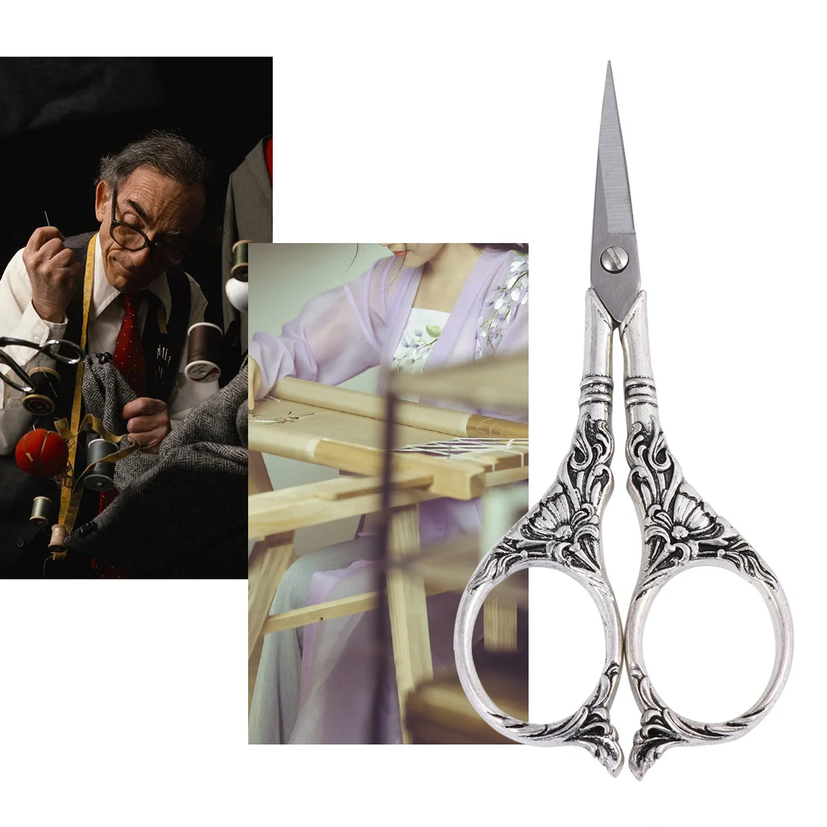 

1pc Vintage Style Scissors Stainless Steel Lightweight Sewing Trimming Nipper For Craft Fabric Cutting Silver