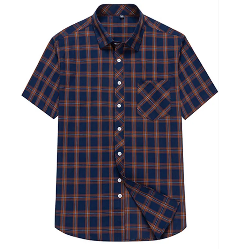 100% cotton Oxford plaid men\'s 8XL large size summer thin short-sleeved formal shirt Business casual social daily office ironing