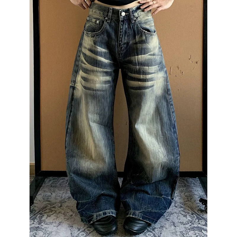 

Women Vintage Blue Gothic Baggy Y2k Jeans Aesthetic 2000s Oversize Boyfriend Denim Pants Streetwear Harajuku Trousers Autumn