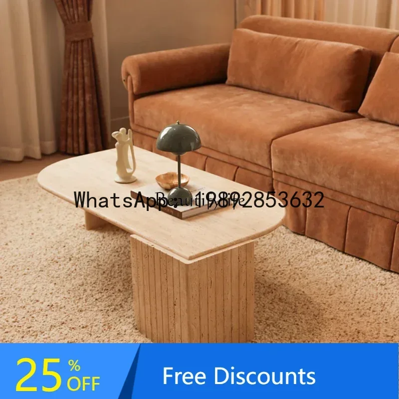 

XL Medieval natural travertine coffee table retro silent wind oval coffee table