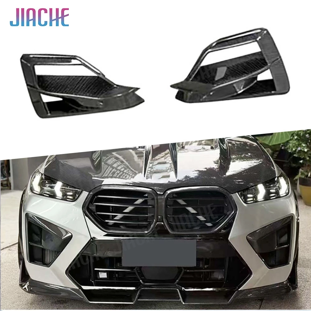JIACHE Dry Carbon Fiber Racing Grills Front Bumper Air Vent Cover Trim Foglamp Mesh Grill Frame For BMW X6M F96 2023-2026