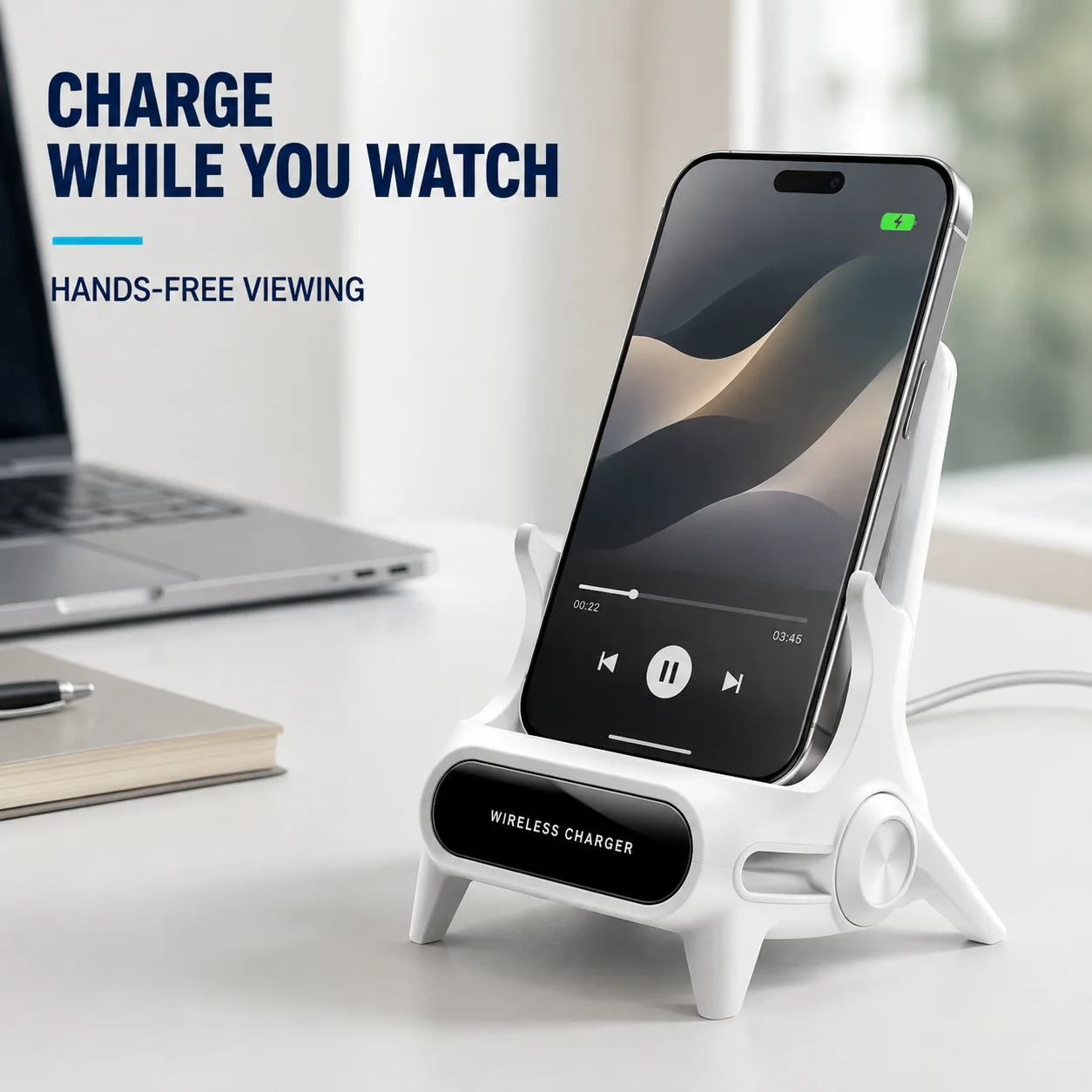 Wireless Charger with Speaker Desktop Phone Stand Holder Charging Station for iPhone 12-16 Pro Max Samsung S24 S25 Xiaomi