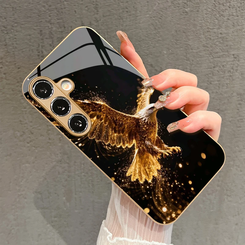 2D Golden Eagle Spread Wings Pattern Mobile Phone Case for Samsung S26 S25 S24 S23 S22 S21 S20 A56 Gold Glass Protective Cover view 2