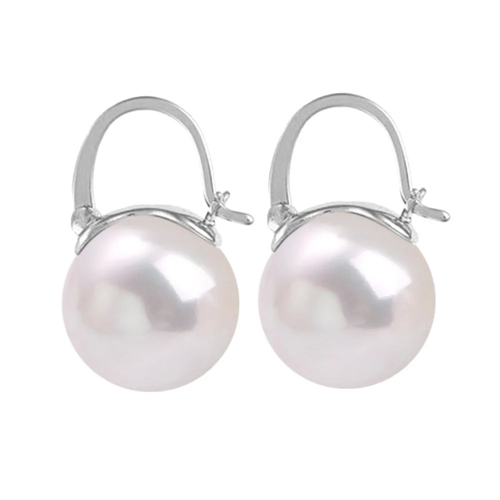 Genuine 925 Sterling Silver Women\'s Fashion Jewelry New Pearl Hoop Earrings XY0153