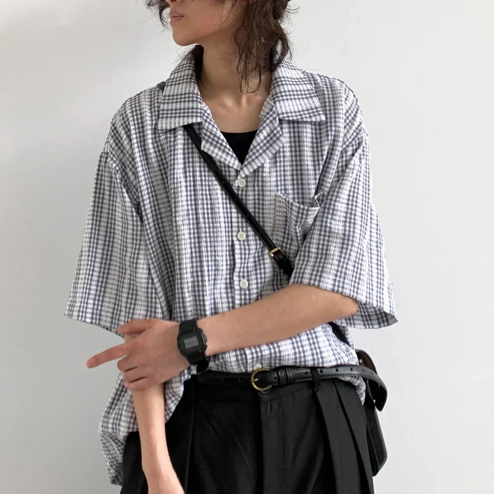 

Casual Outing Mens Summer Shirt Loose Fit Shirt Men Summer Plaid Shirt Casual Shirt Daily Wear Shirt Lapel Collar Shirt