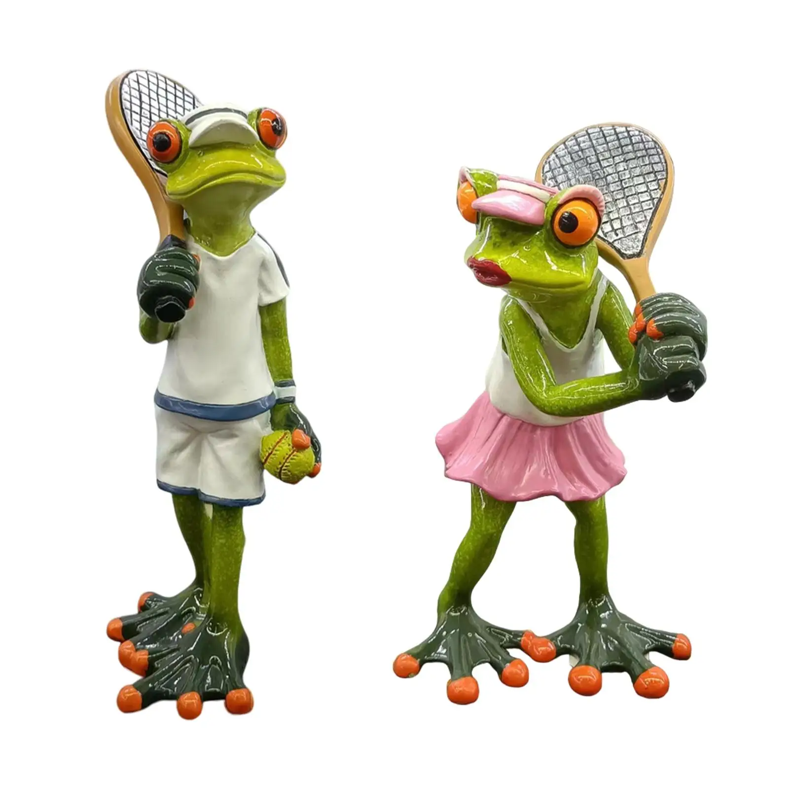 

Tennis Frog Statue Resin Funny Creative Animal Sculpture Desktop Ornament for Living Room Shelf Table Centerpiece Entrance Desk