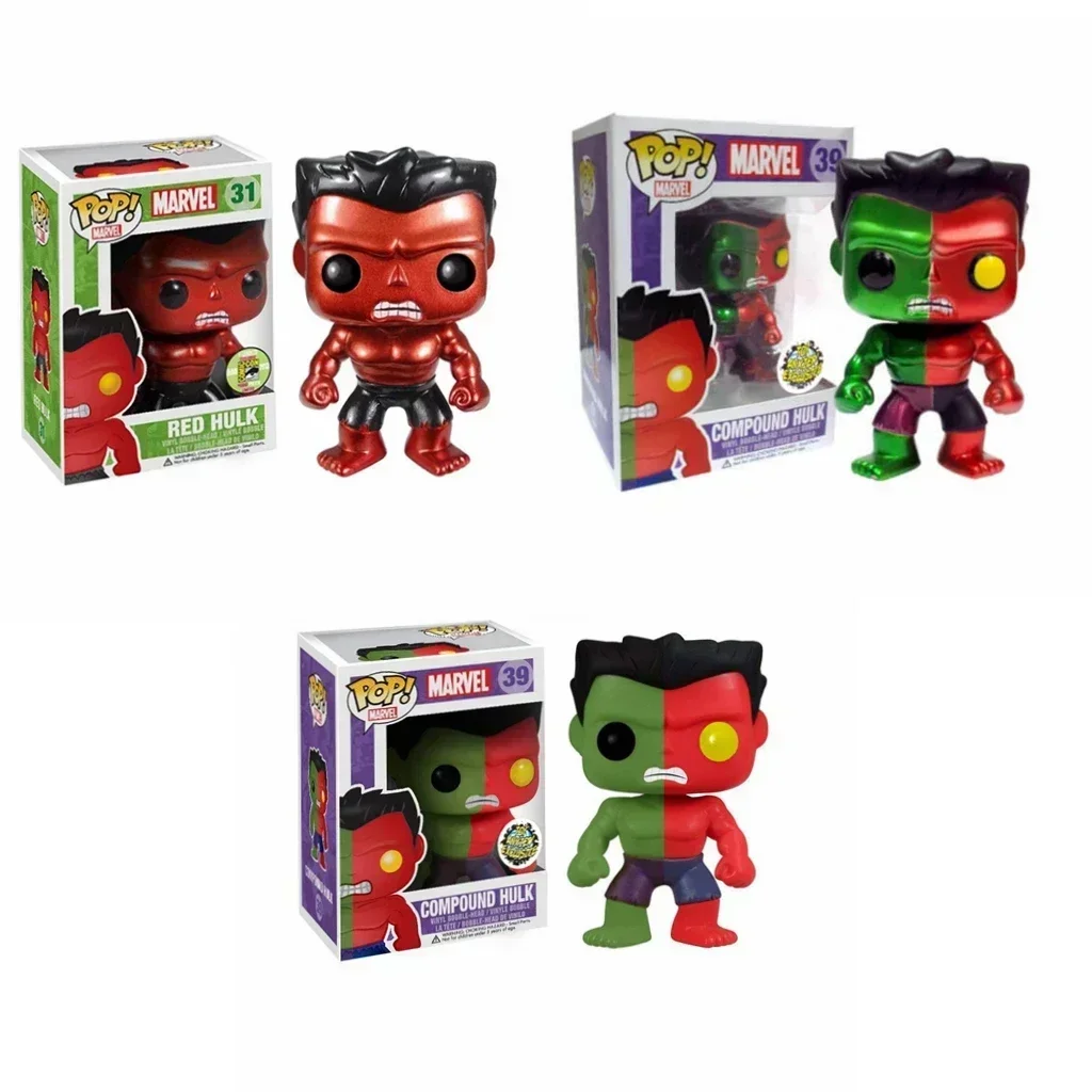 NUEVAS figuras de acción de películas divertidas FUNKO POP # 39 Hulk compuesto (Metal) # 31 Figuras de acción de vinilo de Hulk rojo, juguete para niños, regalos de vacaciones