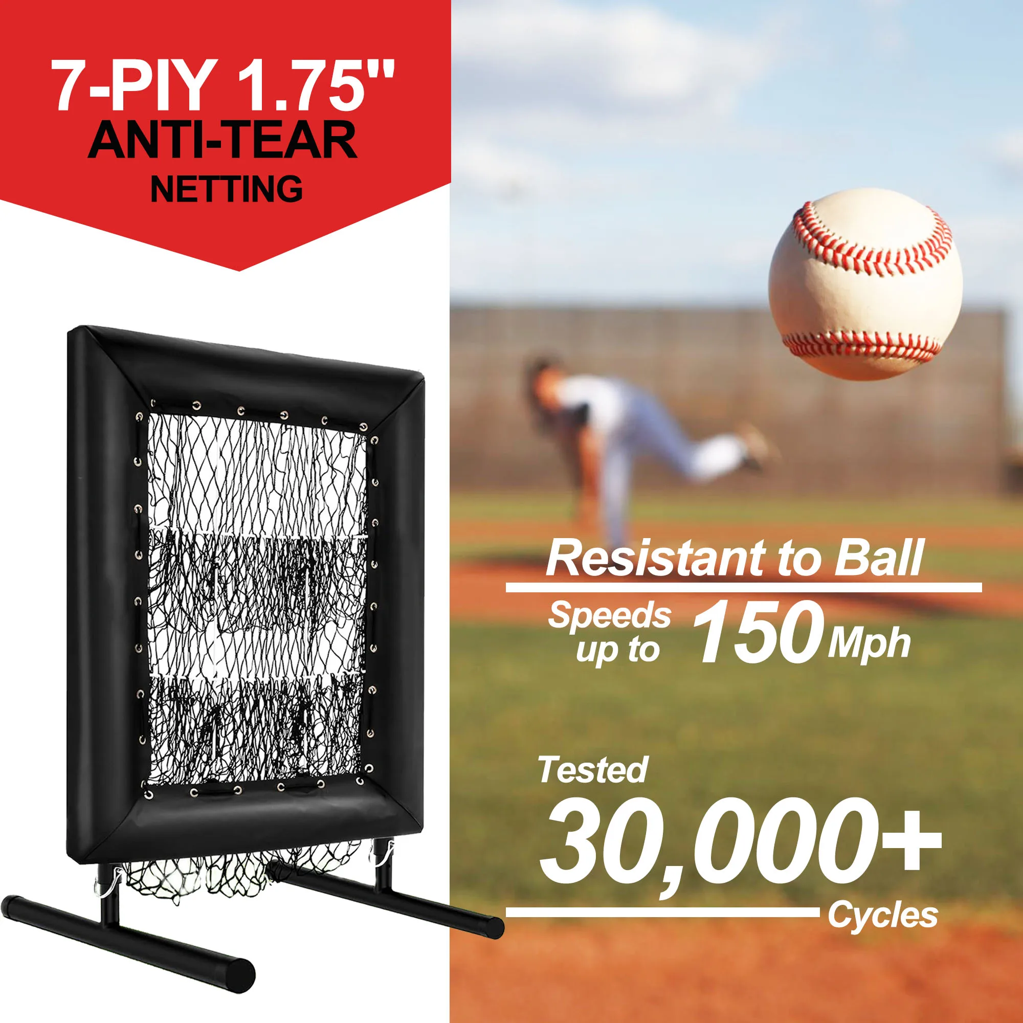 9-Loch-Baseball-Wurfnetz mit Schlagzone – 5 verstellbare Höhen, schnell aufbaubarer Trainer mit Home Plate, Pitcher's Plate, Bällen, U-förmigen Stiften und Sandsäcken – tragbare Ausrüstung für Teams
