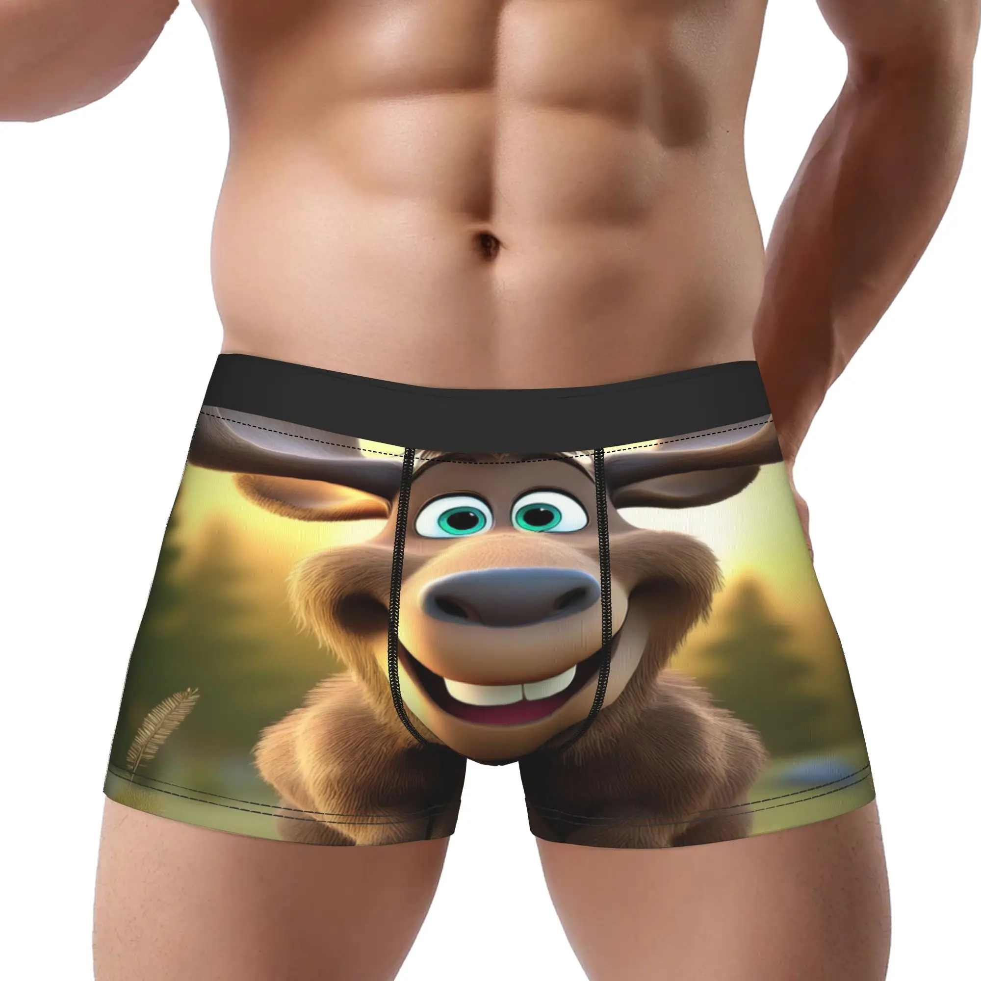 Happy Cartoon Moose Forest Character Art  Underpants Homme Panties Men's Underwear Ventilate Shorts Boxer Briefs