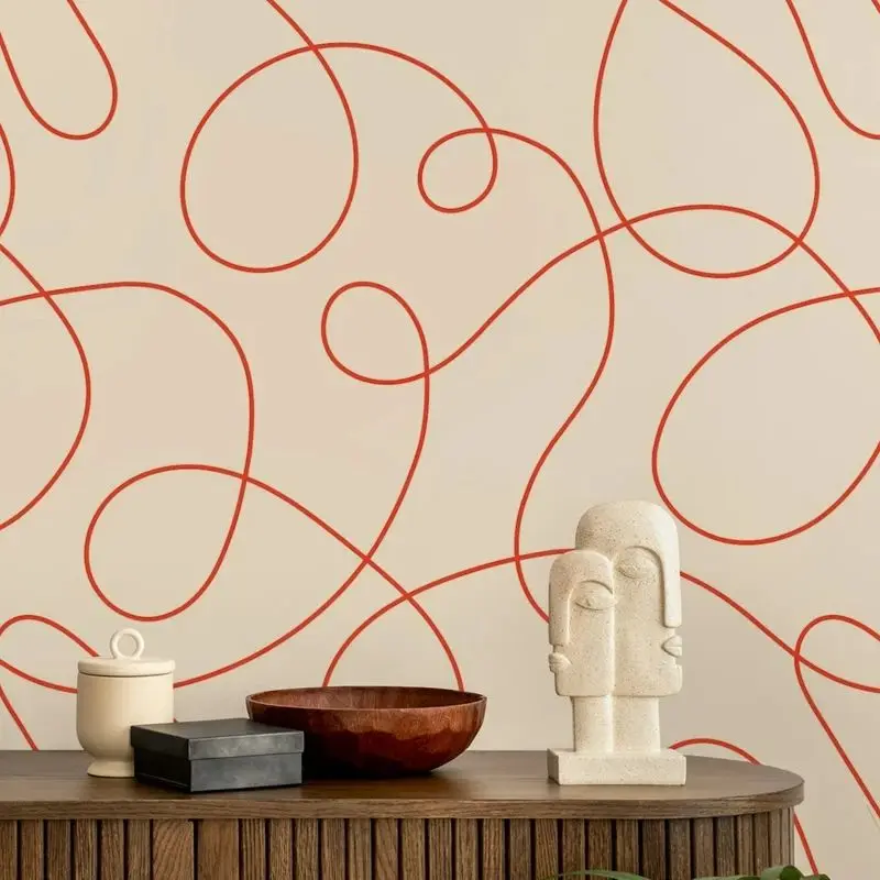 Curvy Red Lines Wall Stickers ,Absolutely Stunning And Modern Decoration For Bedroom,Bright Color Adhesive Wall Wallpaper,50*300