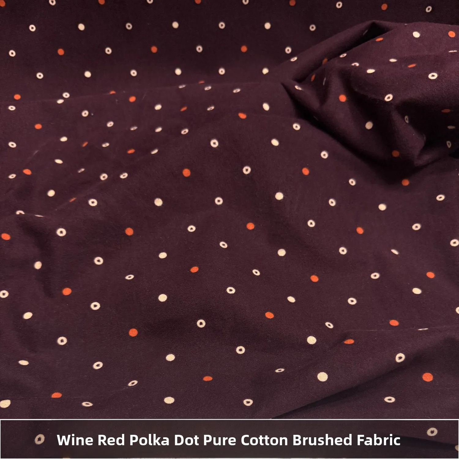 

Retro Wine Red Polka Dot Pure Cotton Brushed Fabric Flannel Shirt Dress Children's Clothing round Dot All Cotton Material Autumn
