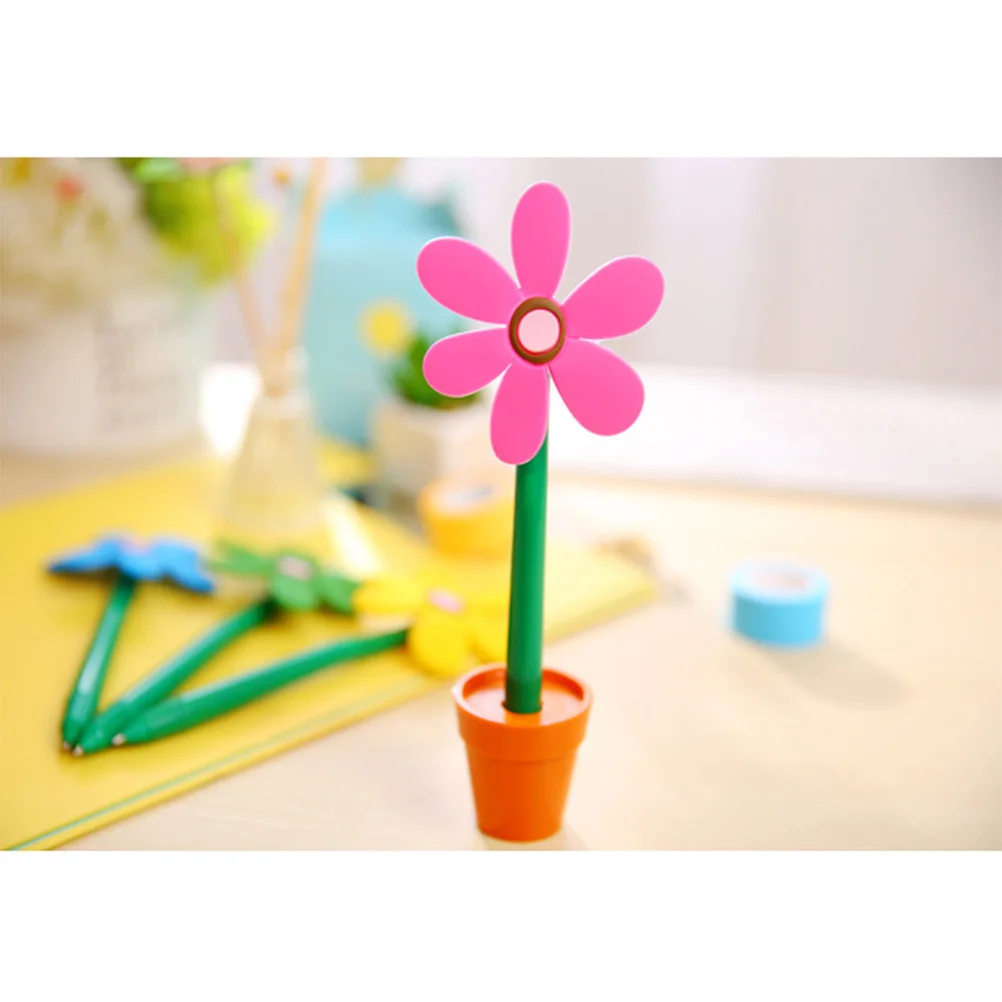 

4Pcs Cute Sunflower Ballpoint Pens Flower Pot Cap Cartoon Writing Pens Refillable School Office Supplies Creative Gift for