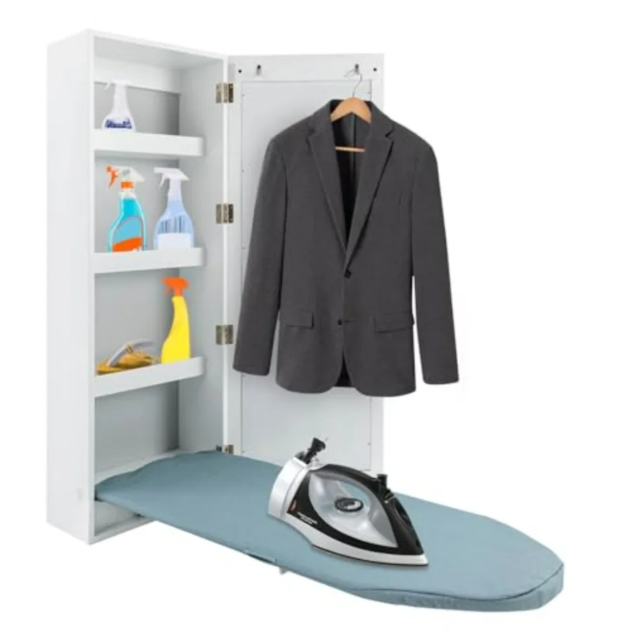 

Wall Mounted Ironing Board Cabinet, 22.04 Lbs Capacity Foldable Ironing-Boards, Ironing Board Wall Mount with Mirror & All-in-on