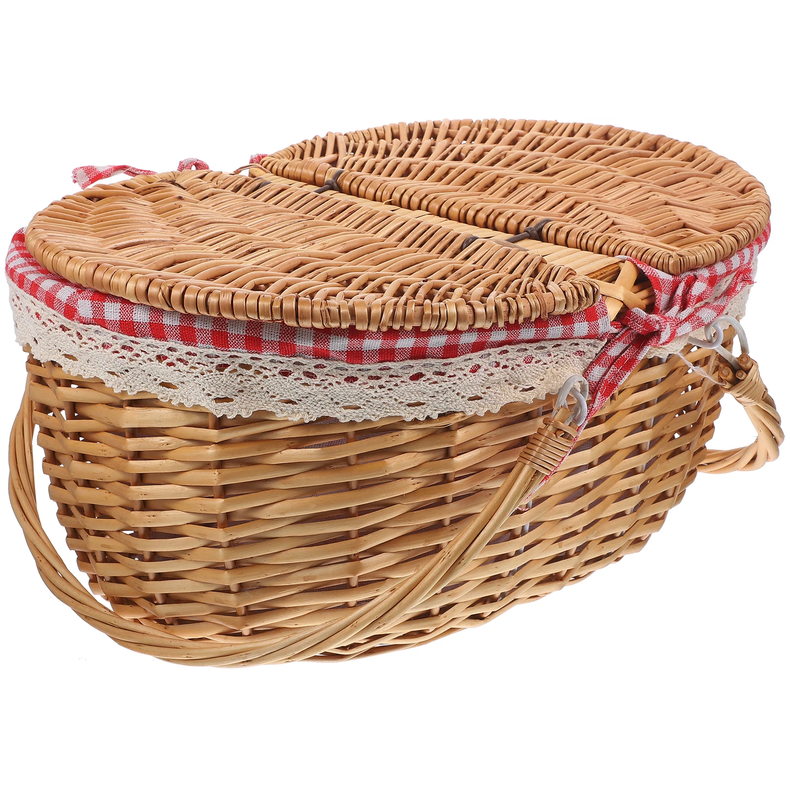 

Rattan Picnic Basket Beach Woven Hamper with Lid Wicker Storage for Baskets Bulk