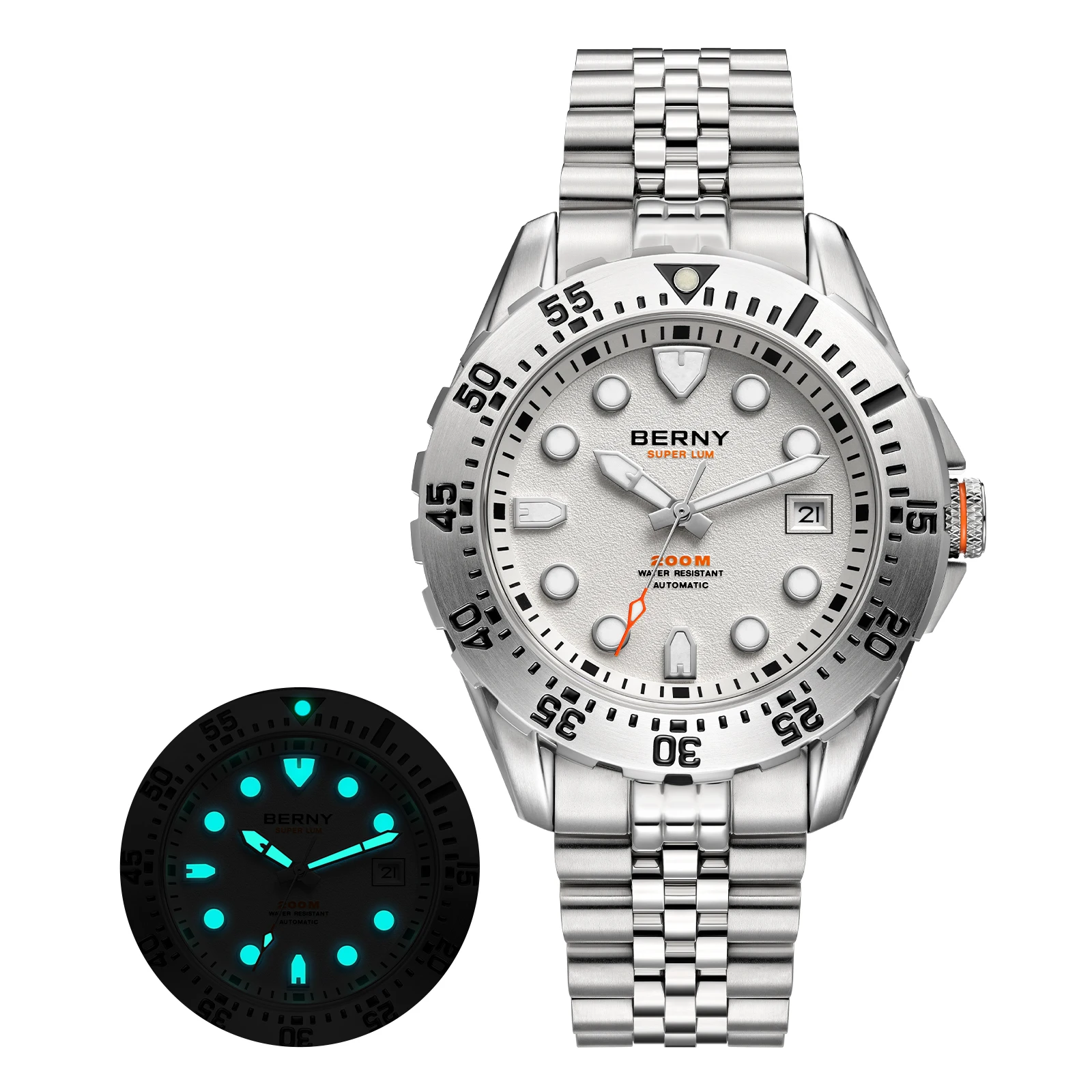 BERNY 20ATM Automatisch Duikhorloge voor Mannen MIYOTA 8215 Top Nauwkeurigheid 316L Staal Supper Lichtgevende Saffier AR Heren Duikhorloges