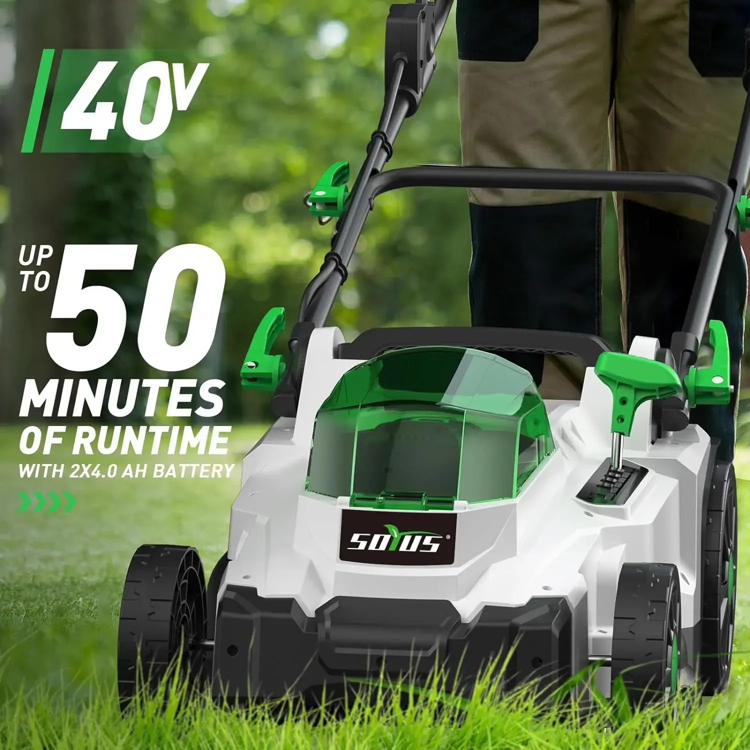 SOYUS Electric Lawn Mower Cordless, 40V 15 Inch Battery Powered Push Lawn Mower with Brushless Motor, 6-Postion Height Adjustm