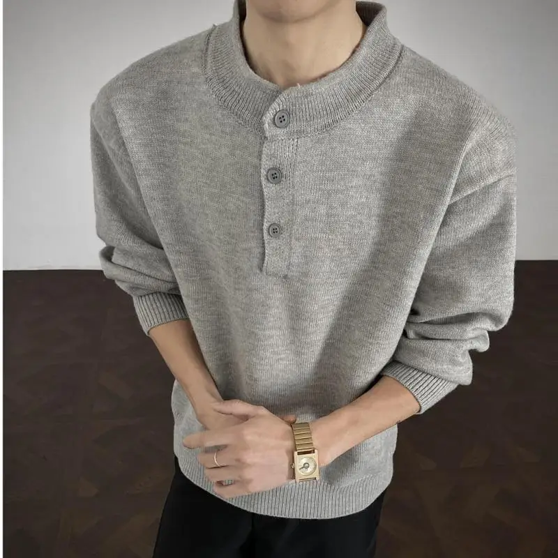 

S-XXXXXL Plus Size Men's Casual Henley Sweater Plain Color Vintage Style Button Down Pullover Cozy Oversized Knit Top 5XL 4XL