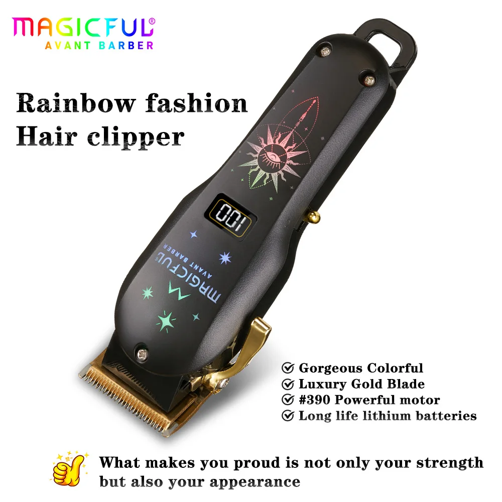 MAGICFUL Hair Cutting Machine New Rainbow Fashion Professional Barber Hair Clipper Rechargeable Electric Trimmer For Men Kids image 6