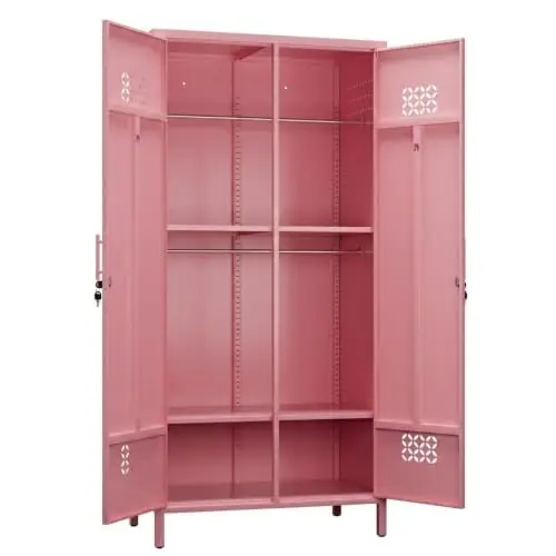 Pink Locker Cabinet, Locking Metal Wardrobe, 2 Doors, 20-Inch Deep