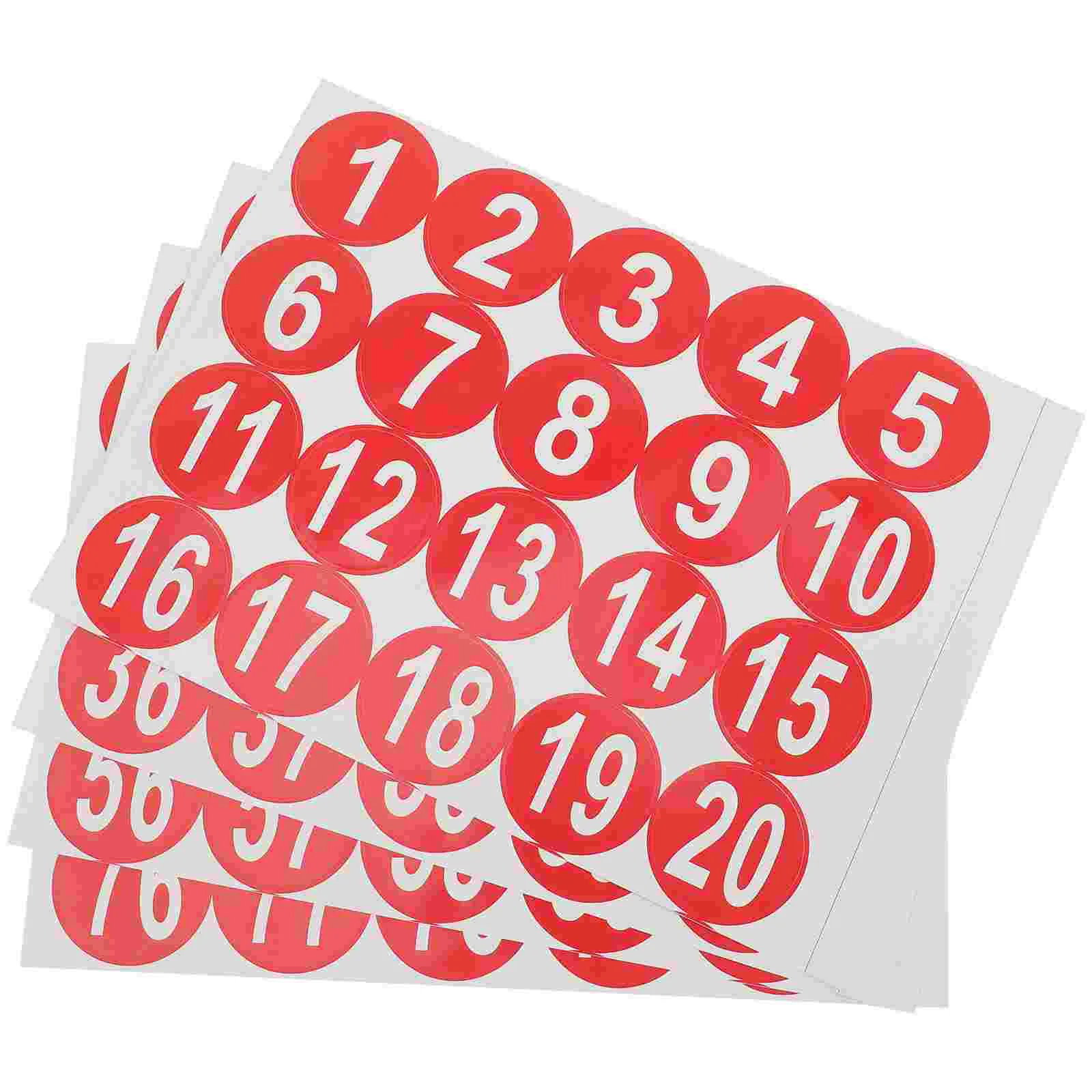 4 Sheets Vinyl Letter Stickers Number Circle Numbers Round Red Self-adhesive Office