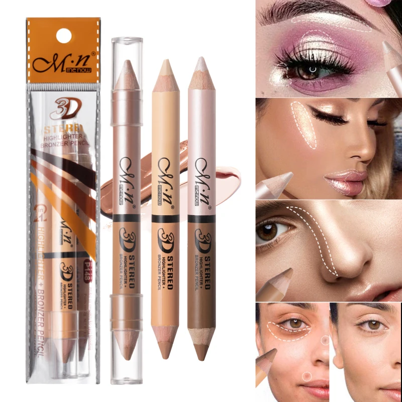 Double Ended Eyes Concealer Lápis com Handle Made Wooden, Soft Face Cream Contour, Brighten Concealer Pen Cosmetics, Frete Grátis, 1 a 10Pcs