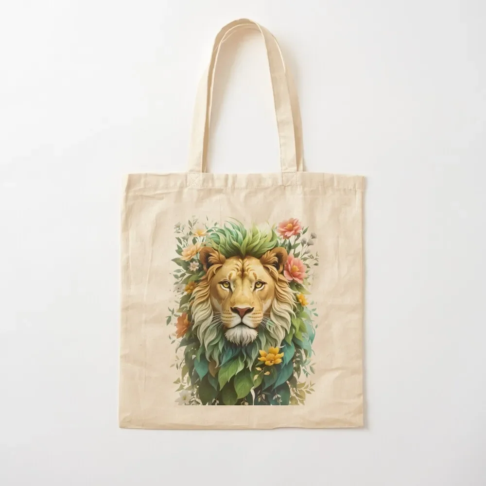 Lion Floral Portrait Tote Bag Reusable bags shopping bag logo great bag hand