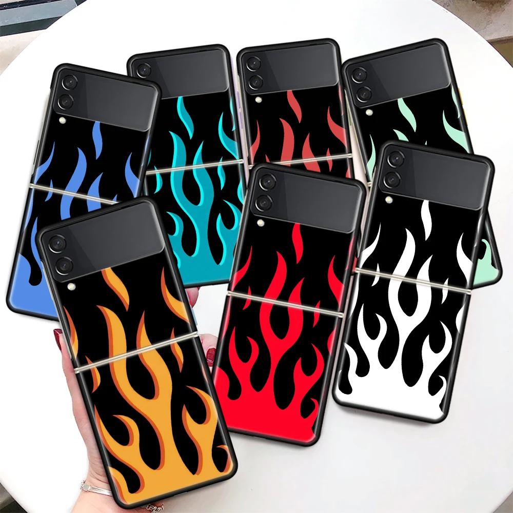 Cool Green Red Flame Fire Zflip4 Zflip5 Phone Case For Samsung Z Flip3 Flip4 Flip5 5G zFlip 4 5 Cover Cellphone Shell Caso Funda