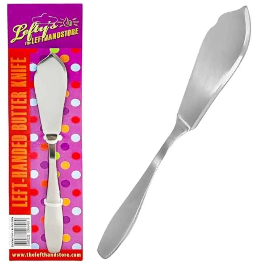

Lefthanded butter spreader knife made of stainless steel for serving and cutting jelly cheese and spreads ideal kitchen tool fo