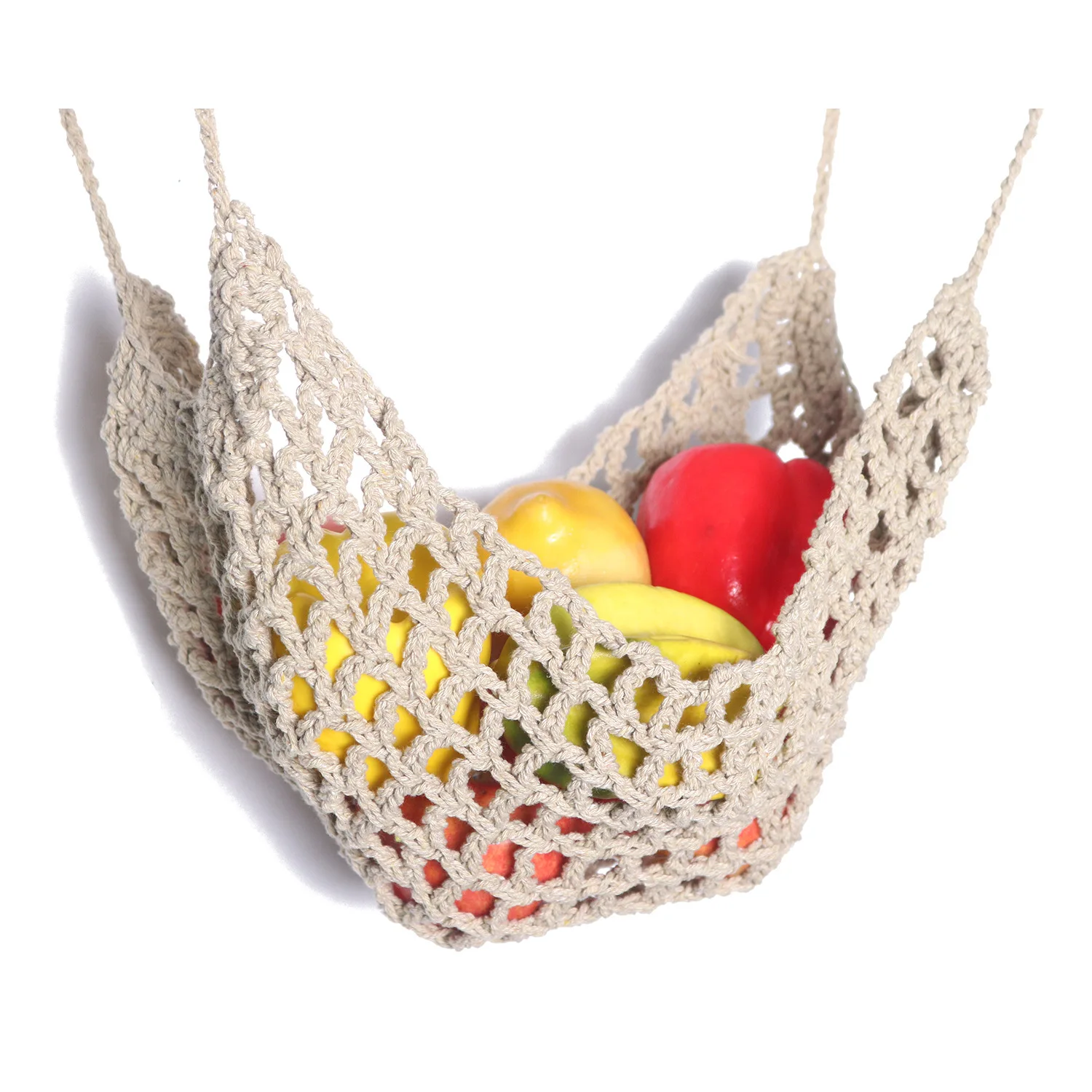 Hand-Woven Macrame Vegetable Net Under Cabinet Fruit Hanging Basket Kitchen Storage Organizer Hanging Mini Tapestry Decor