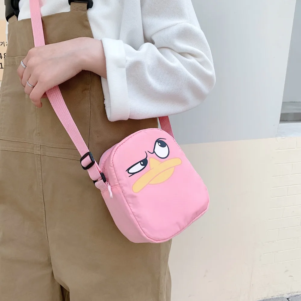 

New Canvas Cartoon Print Shoulder Bag Zipper Solid Color Little Duck Crossbody Bags Multifunctional Casual Handbag