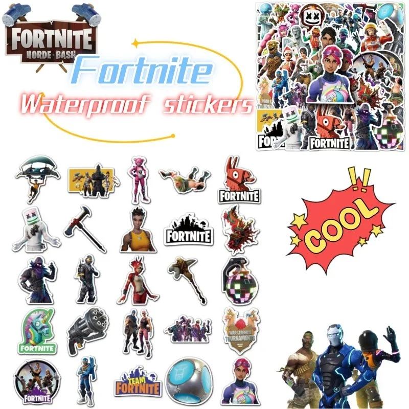 50PCS Pegatinas Impermeables de Fortnite Anime, Personalizadas, Modernas, de Dibujos Animados, para Cuadernos, Diarios, Artículos de Papelería y Tazas