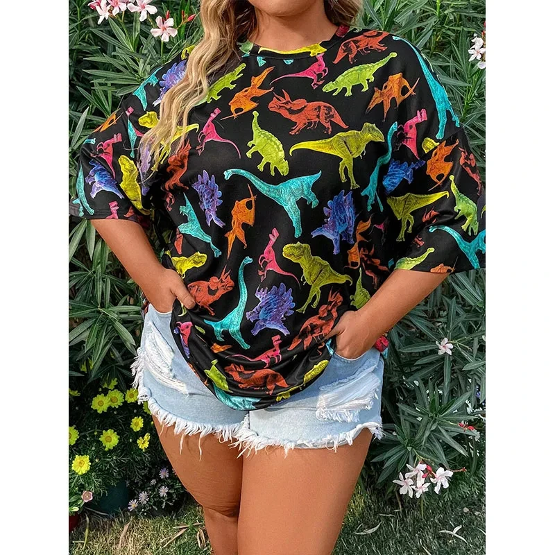 

Woman Summer 3D Print Dinosaur T Shirt Tops Woman's Fashion Harajuku Casual Funny Vintag Crew Neck Female Streetwear Clothing