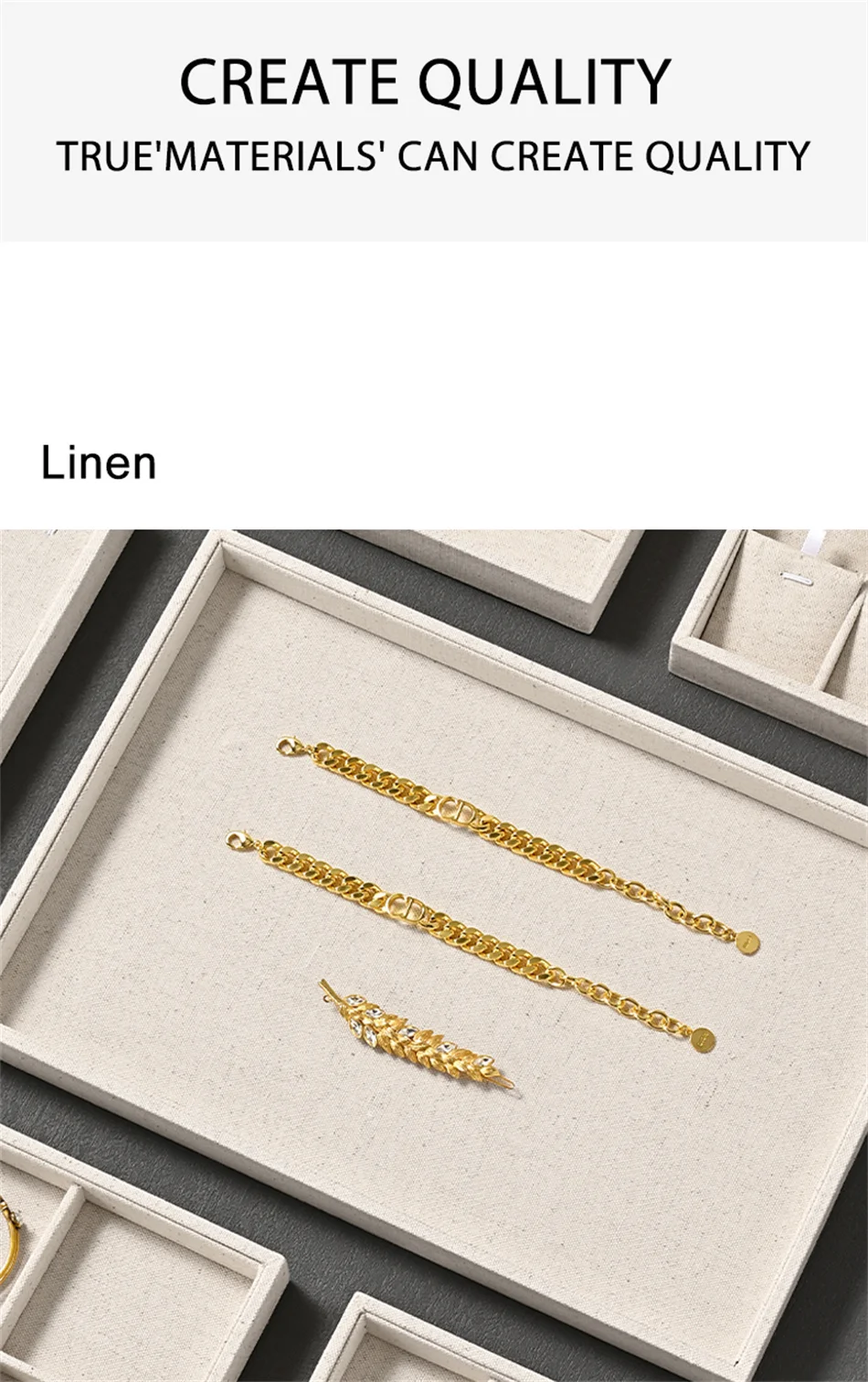 Oirlv Schmuck-Display-Tabletts, stapelbare Schmuck-Organizer-Tabletts, Leinen-Display-Box für Ringe, Ohrringe, Halsketten, Schubladenorganisation – Detail 5