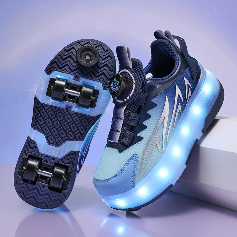 Heelys lumineux à 4 roues pour enfants (6-12) : chaussures à roulettes pour filles, patins à roulettes pour étudiants garçons