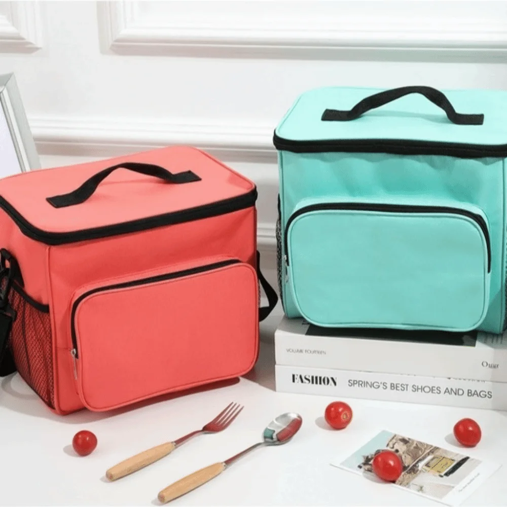 

Ox Cloth Insulated Lunch Bag Large Capacity Food Hand Bags Tote Square Bag Solid Color Cooler Lunch Box Bag