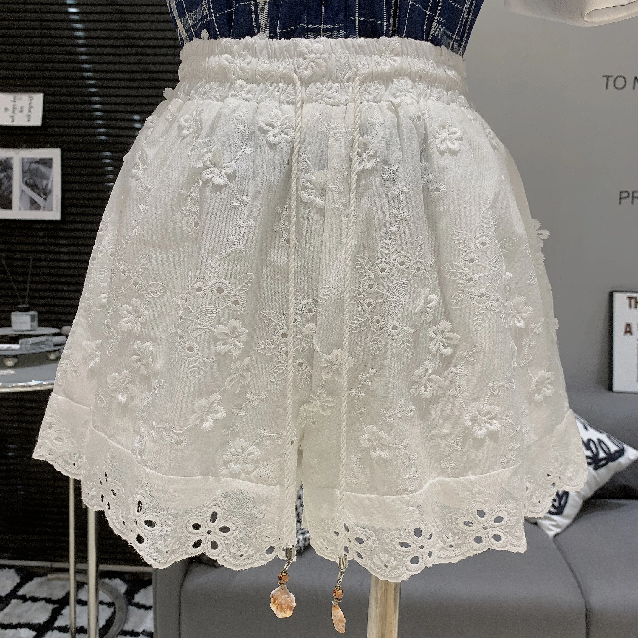 

Женские повседневные шорты с высокой талией и кружевными шнурками, модные