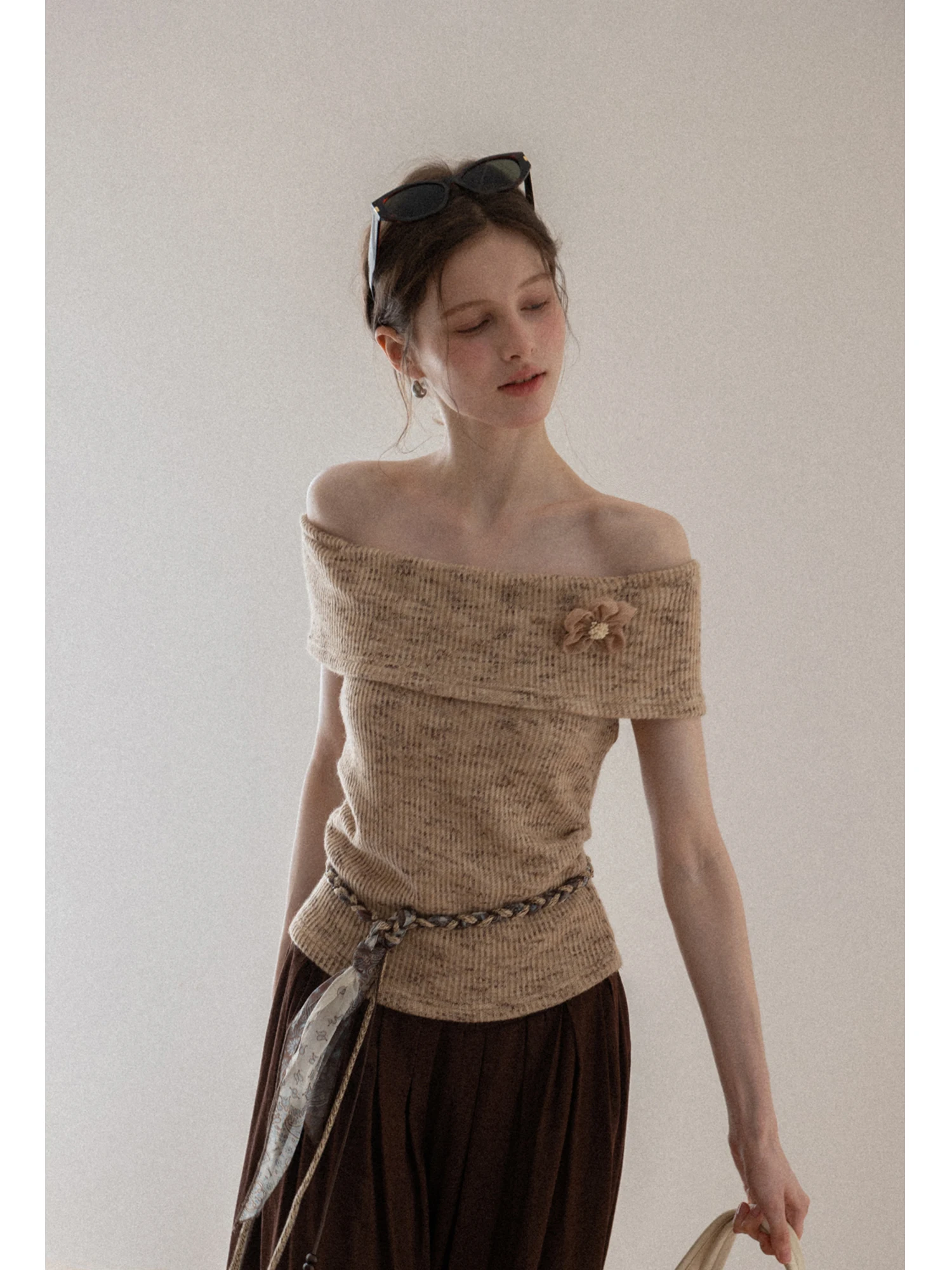 

Женский летний топ Eggka Flrooch на одно плечо, вязаный, облегающий, из смесового полиэстера, средней длины