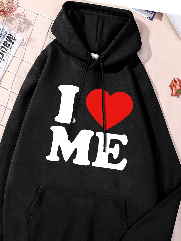 

I Love Me Printed Womens Tracksuit Basics Loose Comfy Hooded Leisure Machine Washable Sweatshirts Streetwear Oversized Clothing