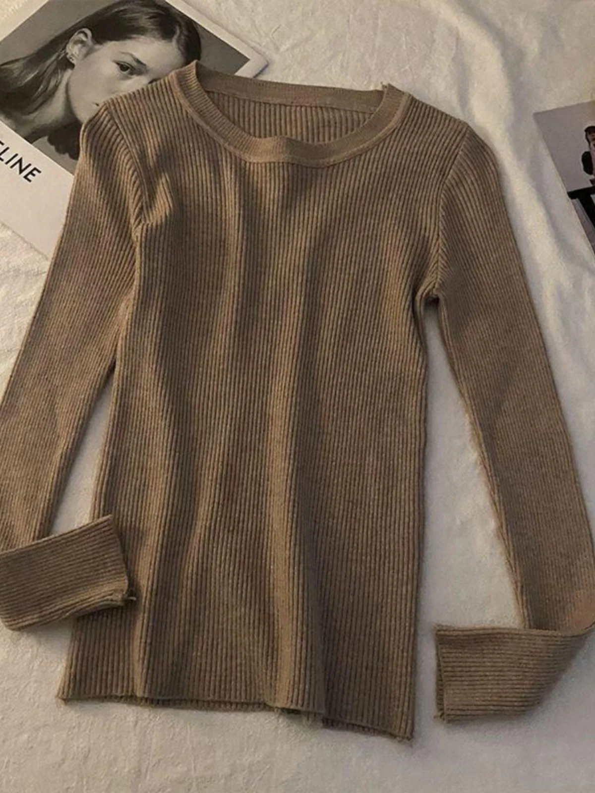 

Trendy Long Sve round Ne Base irt Women's Slim Fit Knitted Sweater Commute Sle Korean Version Fiber 80% Viscose 20% ...